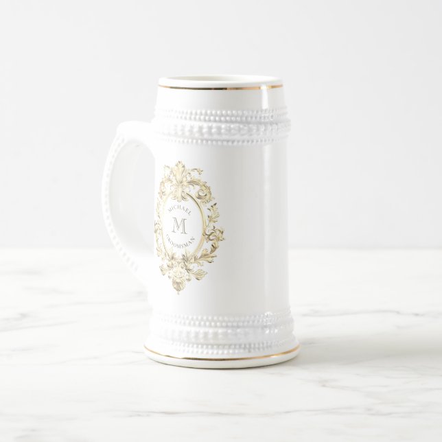 Guldbarockmonogram Bröllopsvänner Sejdel (Framsida vänster)