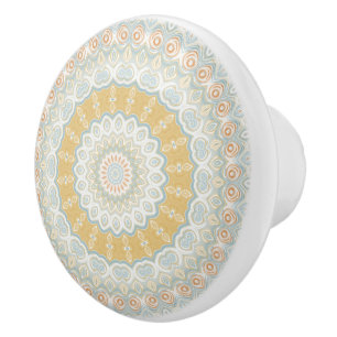 Guldbeige och Blått Mandalamönsterdesign Knopp
