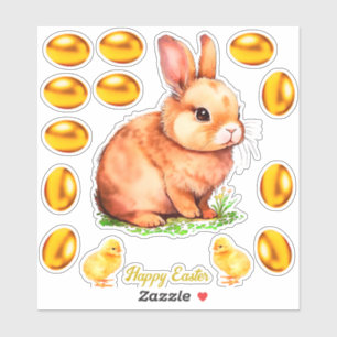 Guldbeige påskkanin & Guldägg Klistermärken
