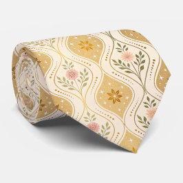 Guldbeige Retro Blommig Mid-Century Slips