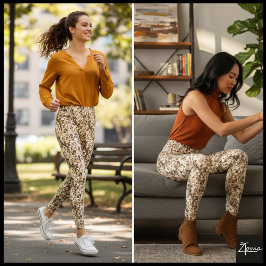 Guldbeige Trängd Hund Ansikte Upprepande Mönster Leggings
