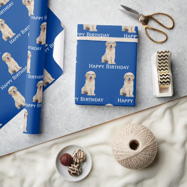 Guldbergarvad valp med glasögon presentpapper (Hantverk)