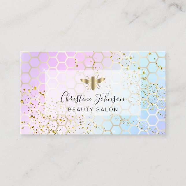 guldbin på FAUX glitter lila blå vattenfärg Visitkort (Framsida)