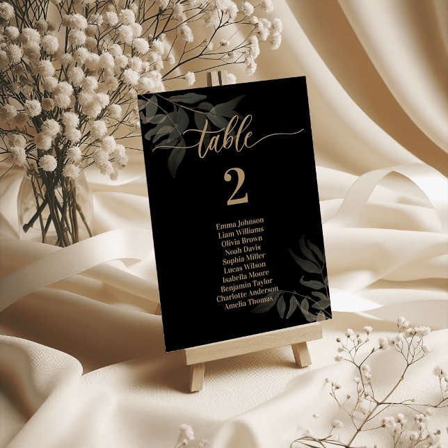 Guldblad Bröllops Bordkort Smaragdgrön Bordsnummer (Gold Leaf Wedding Table Cards Emerald Green)