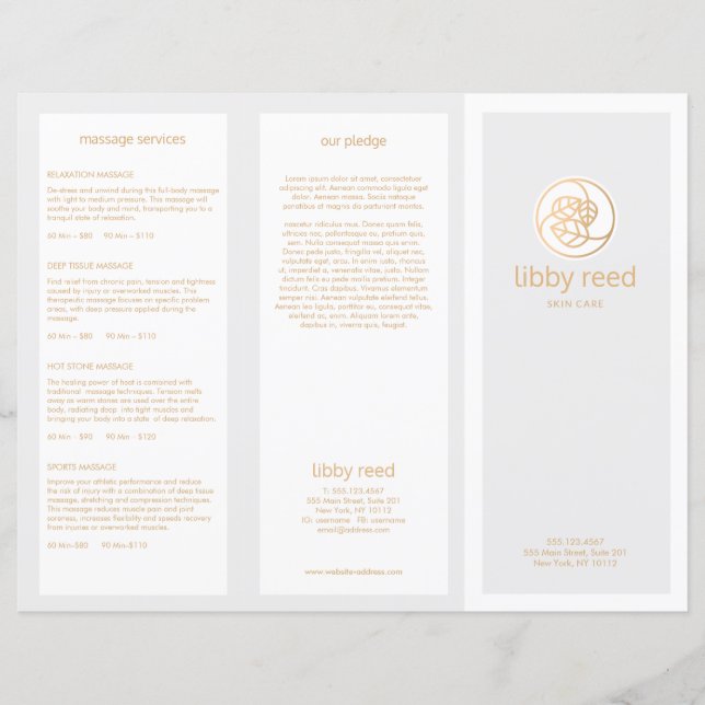 Guldblad Logo Hudvård Spa TriFold Broschyr (Framsida)
