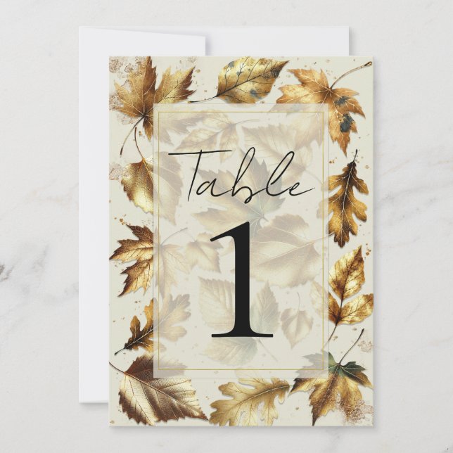 Guldblad mandel beige glam bröllopsbord inbjudningar (Framsida)