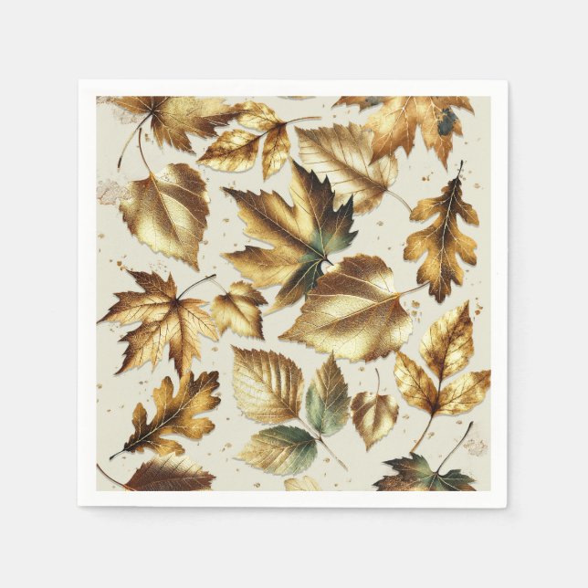 Guldblad Mandel Beige Glam Höstbröllop Pappersservett (Framsidan)