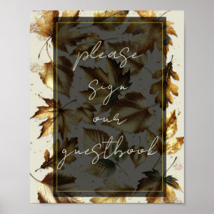 Guldblad Mandel Beige & Svart Gästbokssköld Poster
