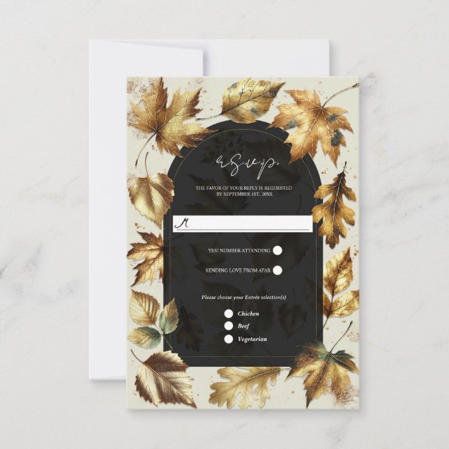 Guldblad Mandel & Beige Svart Glam Höst RSVP OSA Kort (Framsida)
