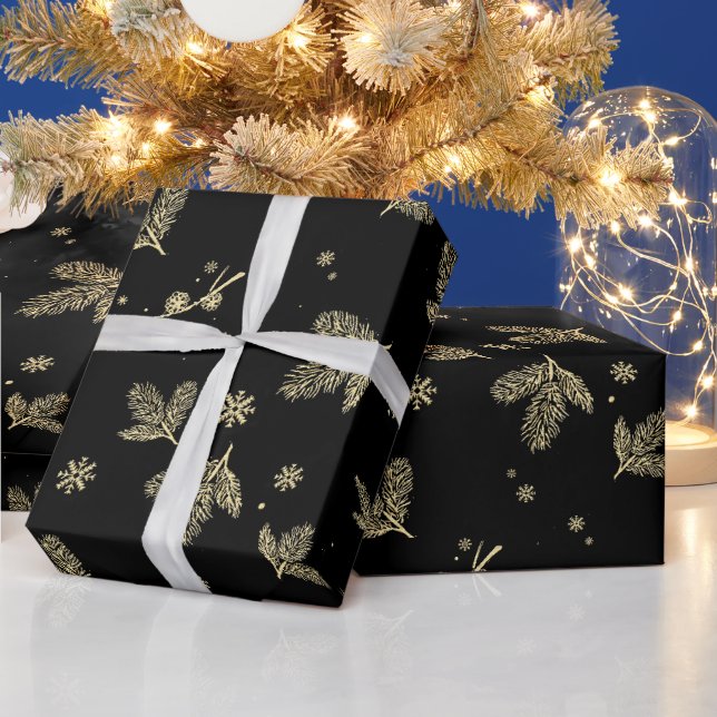 Guldblad och snöflinga julmönster presentpapper (Helgdagar)