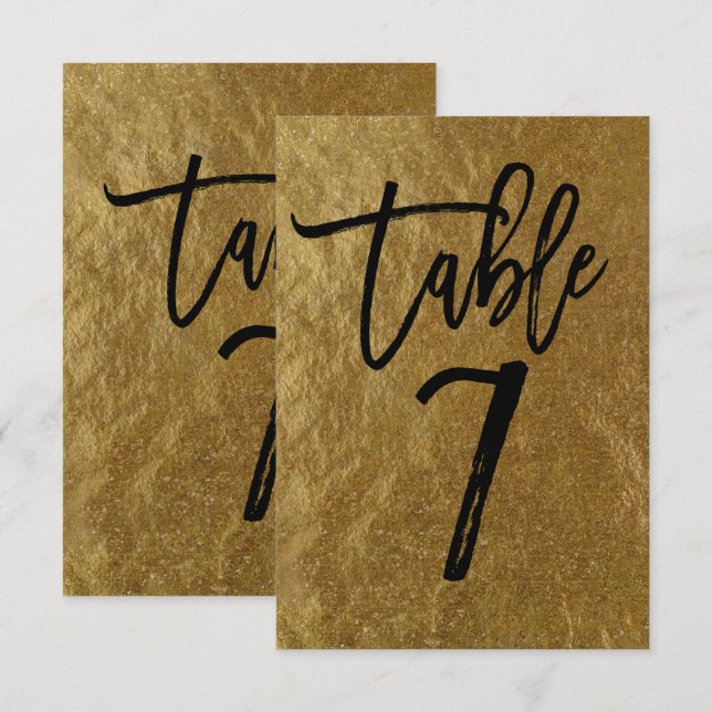 Guldbladfolie Modern Skript Bordskort Nummer 7 (Fram/baksida)