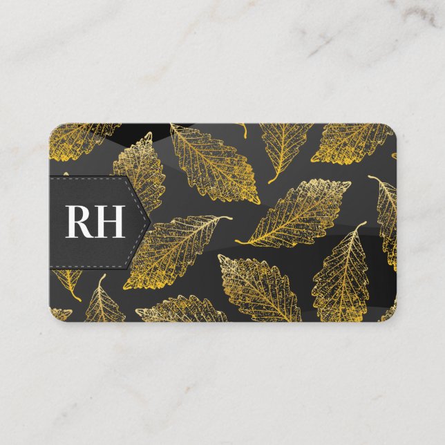 Guldbladsmönster | Monogram Visitkort (Framsida)