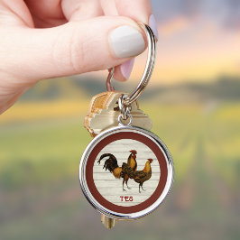 Guldblekade Hamburg Tupp Hane Maroon Monogram Rund Silverfärgad Nyckelring