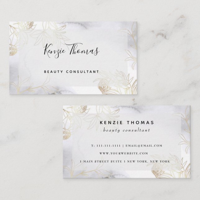 Guldblomma, Blommigt, vattenfärg Modern Affärskort Visitkort (Fram/baksida)