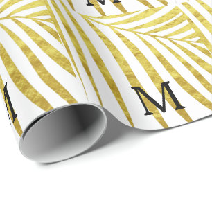 Guldblomma Handflatan Löv Tropiskt monogrammat In Presentpapper