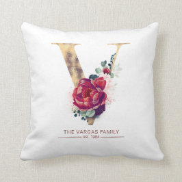 Guldblomma V Monogram Blommigt Burgundy Red Kudde