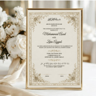 Guldblommig muslimsk Nikkah Nama-certifikatposter Poster