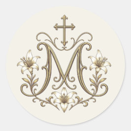 Guldbokstav Maria Kors Monogram Runt Klistermärke