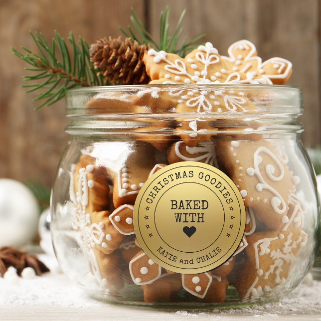 Guldbokstavtryck Julgodis Runt Klistermärke (Faux Foil Gold Christmas Goodies Classic Round Sticker)