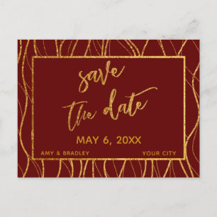 Guldböljor handskriven vinröd Save the Date Meddelande Vykort