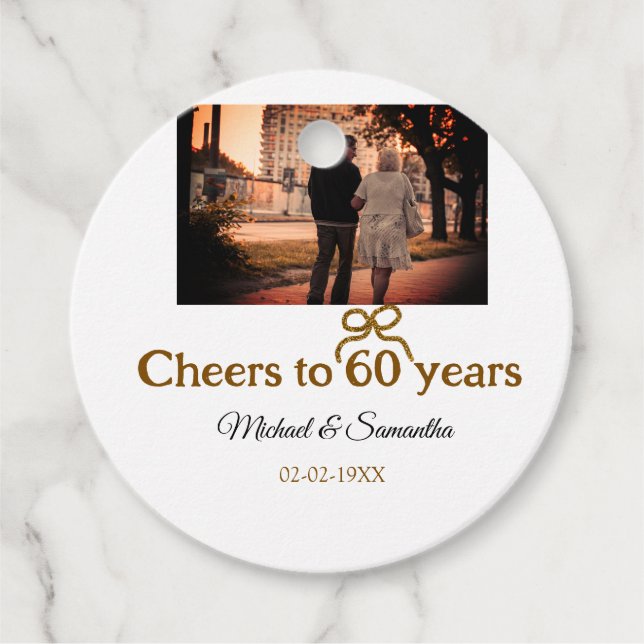 Guldbollar till 60-årsdagen bröllop gåvor etiketter (Framsida)