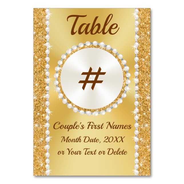 Guldbord NUMMER-kort, 50-års födelsedagsfirande Bordsnummer (Framsidan)