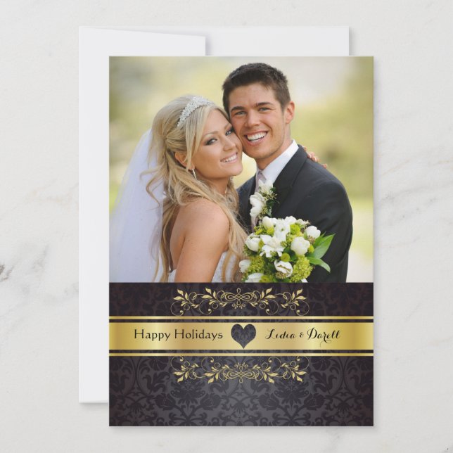 Guldbordad semesterkort med foto julkort (Framsida)