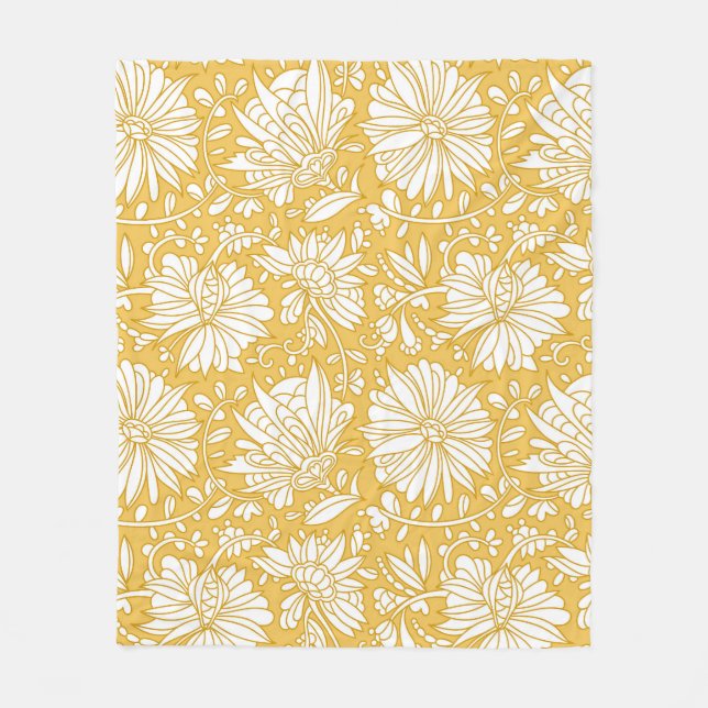Guldborre, blommigt, handdragen abstrakt fleecefilt (Framsidan)