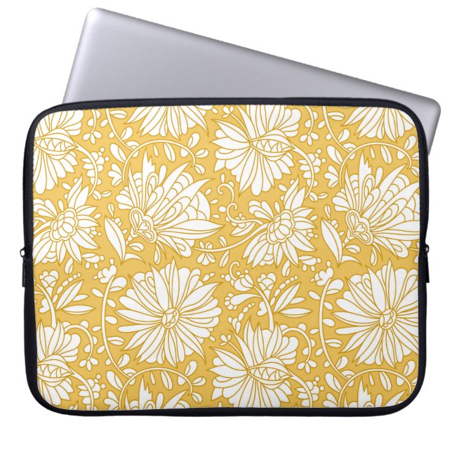 Guldborre, blommigt, handdragen abstrakt laptop fodral (Framsidan)