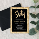 Guldbränning Glitter 60:e födelsedagsinbjudan Inbjudningar<br><div class="desc">Det här är en 60-årsjubileum med guld glitter och folie. svartvit guld glansig gnistra flickflickas 60 60 660 60</div>