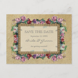 Guldbroderat blomstermotiv formellt elegant spara meddelande vykort