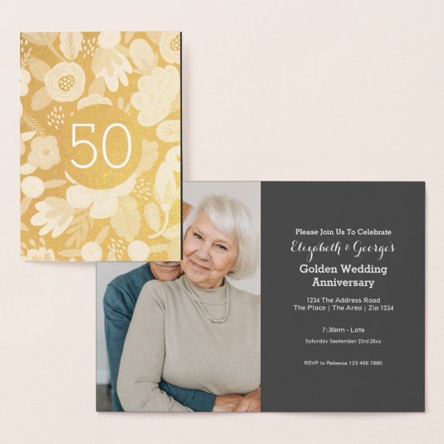 Guldbröllop 50-årsjubileum folierat kort (Display)