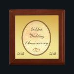 Guldbröllopårsdag Smyckeskrin<br><div class="desc">Den små guldbröllopårsdaggåvan boxas. Tema - 50th stilfulla eleganta lyxiga guld- anpassade</div>