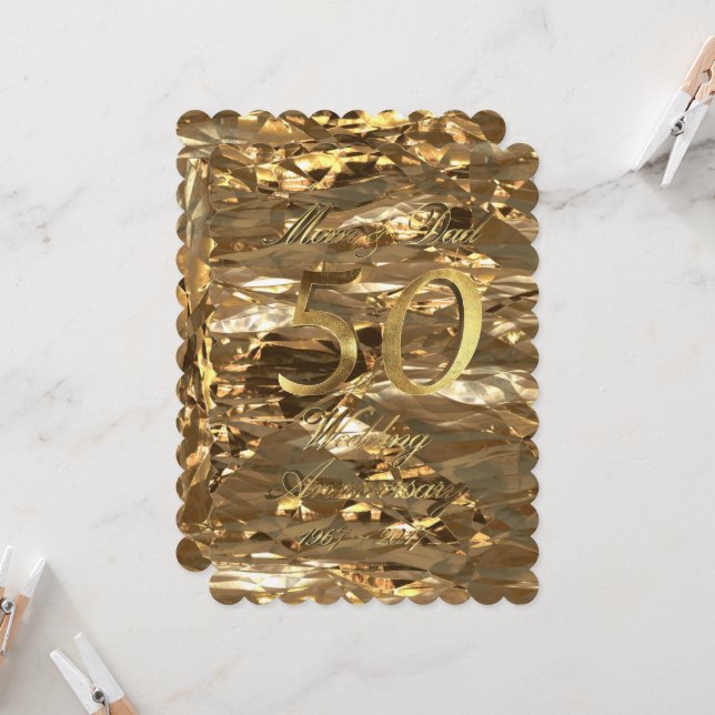 Guldbröllopsfirande Föräldrar Guld Elegant Kort (Fram/Back In Situ)