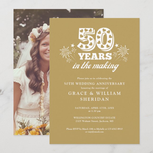 Guldbröllopsfoto 'In The Making Gold' 50-årsjubile Inbjudningar (Fram/baksida)