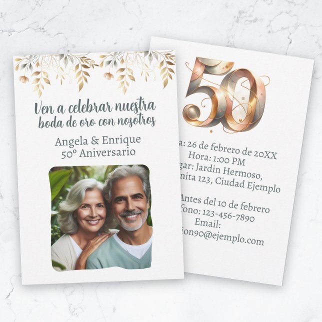Guldbröllopsinbjudan 50 år med foto inbjudningar (Invitación de boda de oro de 50 años con foto invitation)
