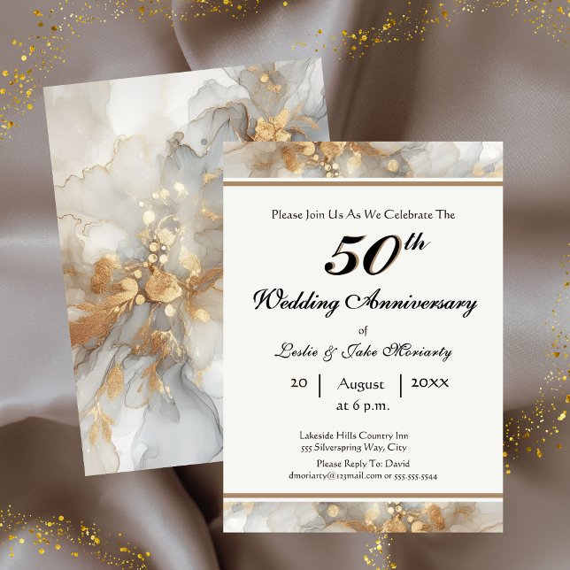 Guldbröllopsinbjudan 50-årsdag inbjudningar (Golden 50th Wedding Anniversary Invitation)