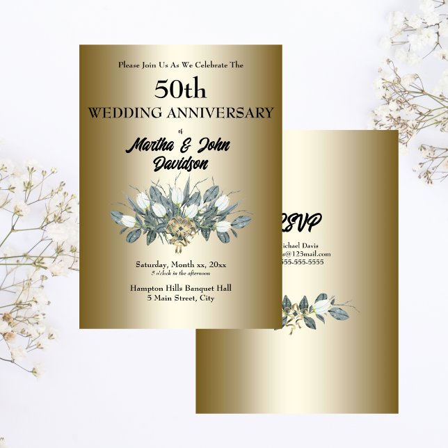 Guldbröllopsinbjudan 50-årsjubileum inbjudningar (Golden 50th Wedding Anniversary Invitation)