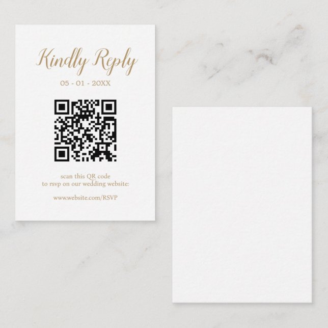 Guldbröllopskalligrafi Redigerbar QR-kod RSVP Tilläggskort (Fram/baksida)