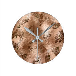 Guldbrons Cheetah Leopardutskriftsfläckar Anpassad Rund Klocka