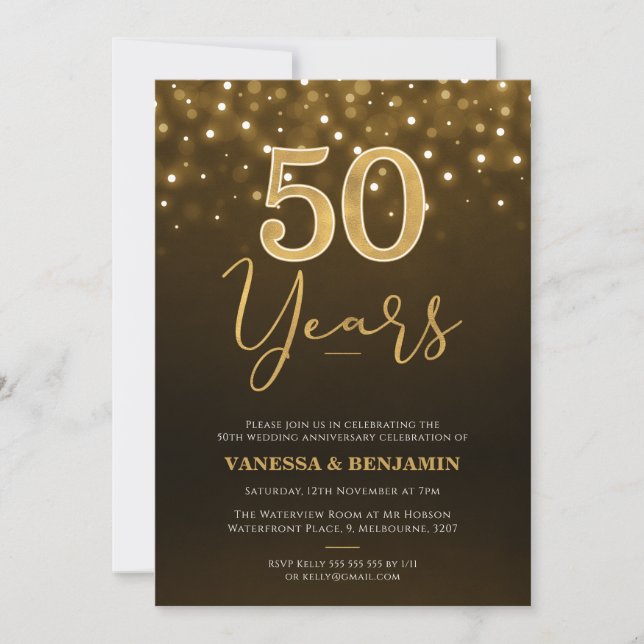 Guldbrun 50 år 50-års bröllopsdag inbjudningar (Framsida)