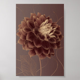Guldbrun Dahliablomma Botanisk Blomma Poster