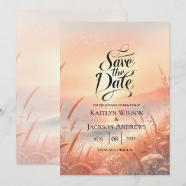 Guldbrun Solnedgång Äng Strand Bröllop Spara Datumet