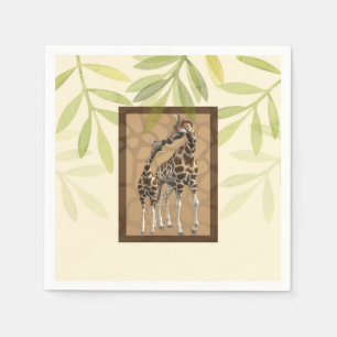 Guldbruna kyssande giraffer zoo baby shower pappersservett