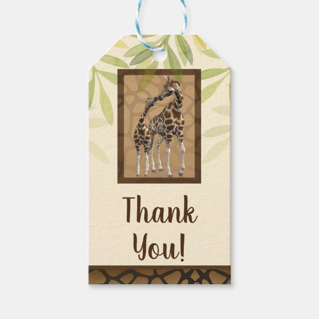 Guldbruna Kyssande Giraffer Zoo Bebisfest Presentetikett (Framsidan)