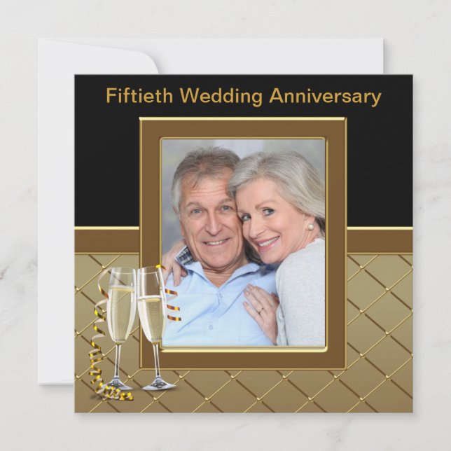 Guldchampagne Foto 50-årsjubileum Fest Inbjudningar (Framsida)