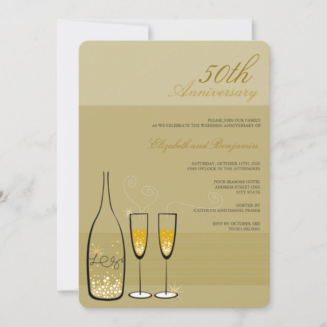 Guldchampagne Skål 50-årsjubileum Inbjudningar (Framsida)