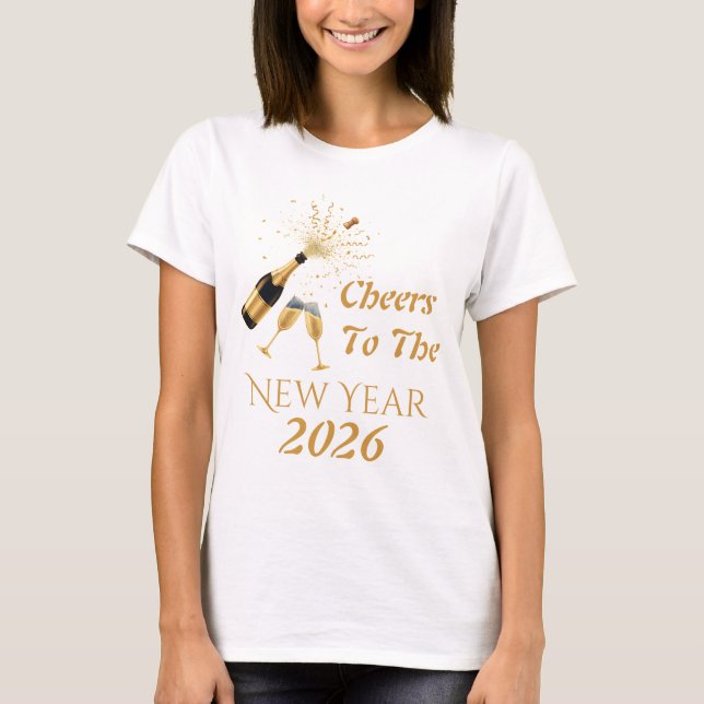 Guldchampagne Skålar för Nytt År T Shirt (Framsida)