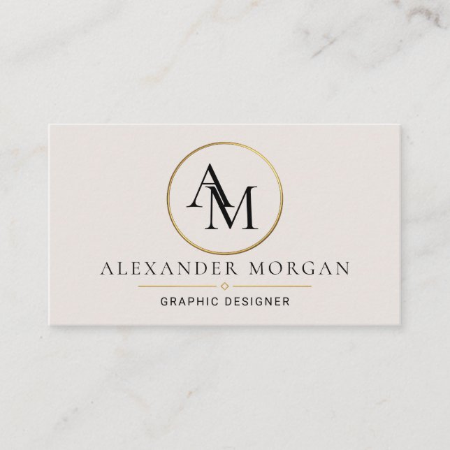 Guldcirkelmonogram Minimalistisk Professionell Aff Visitkort (Framsida)