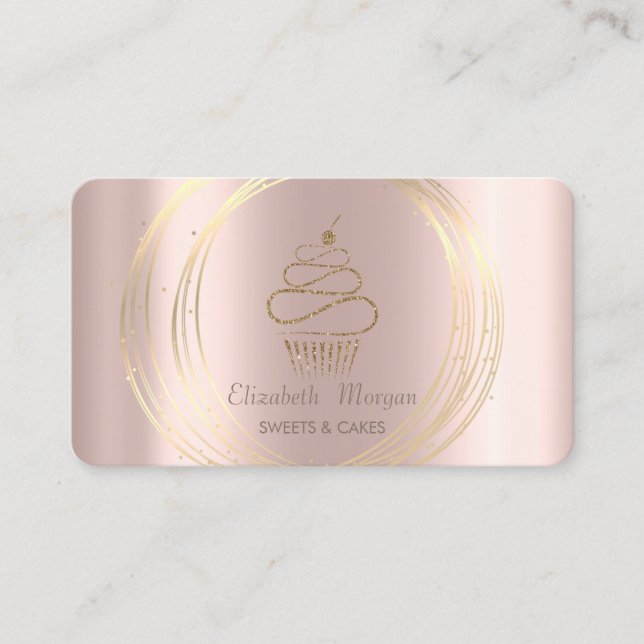 Guldcirklar Glittrande Cupcake Rose Gold Visitkort (Framsida)